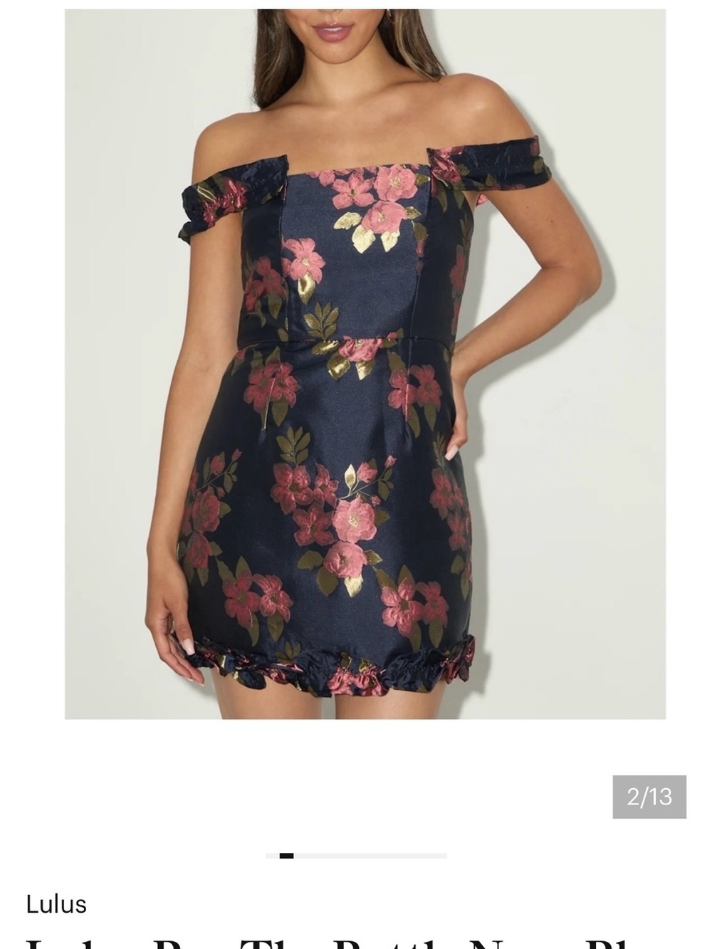 Lulu's Navy Blue Off-Shoulder Floral Jacquard Mini Dress